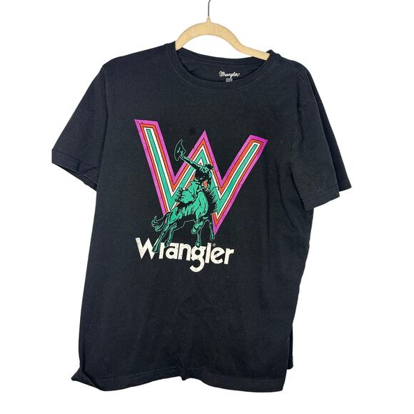 Wrangler T-Shirt Size Large Black Short-Sleeved Tee Western Cowboy Cowgirl - Picture 1 of 3